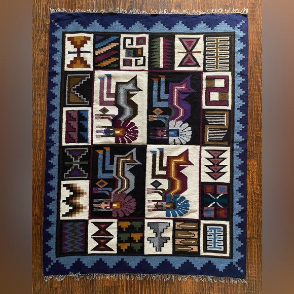 Vintage Peruvian WoolKilim Rug Wall Hanging